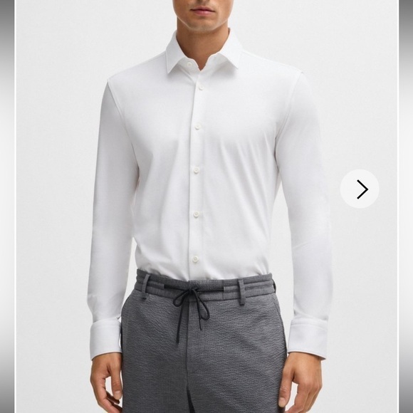 Hugo Boss Sharp-Fit Shirt In Textured Performance-Stretch Jersey White Large - Picture 1 of 11